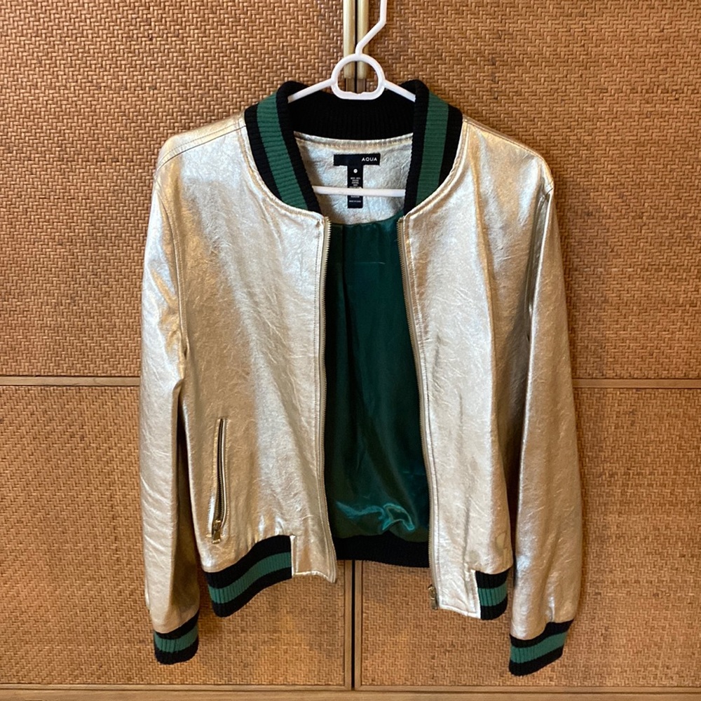 Aqua gold bomber jacket
